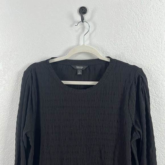 Simply Vera Wang Knit Blouse Sz L Black Crinkle Texture Ruched 3/4 Sleeves Chic - Picture 7 of 9